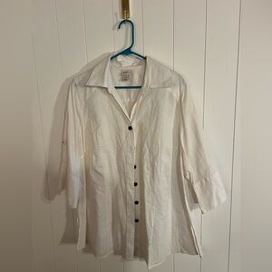 Venezia White Linen-Blend Button Front Blouse | Size 18/20